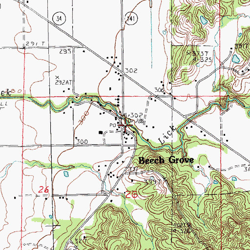 Topographic Map of Beech Grove Post Office, AR