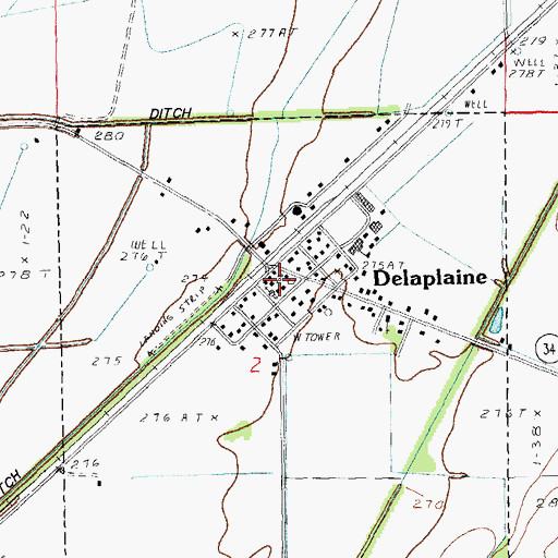 Topographic Map of Delaplaine Post Office, AR