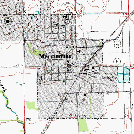 Topographic Map of Marmaduke Post Office, AR