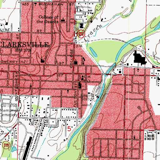 Topographic Map of Clarksville Post Office, AR