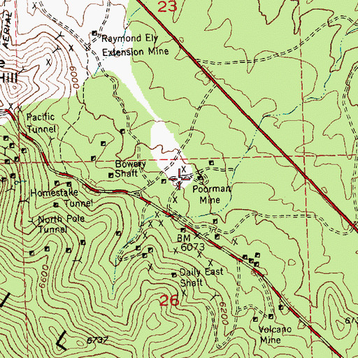 Topographic Map of Poorman Mine, NV