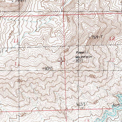 Topographic Map of Powell Mountain, NV