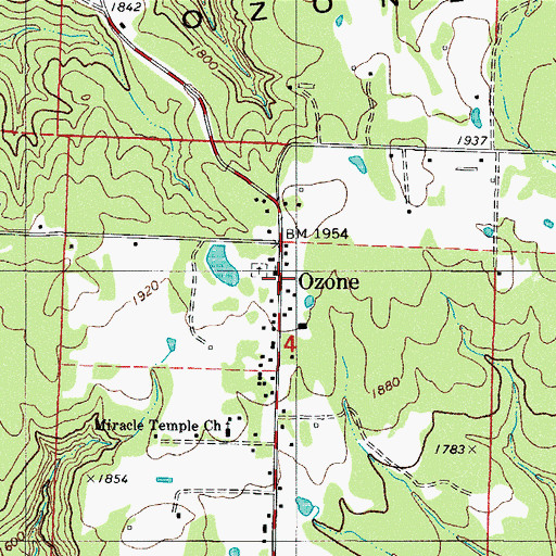 Topographic Map of Ozone Post Office, AR