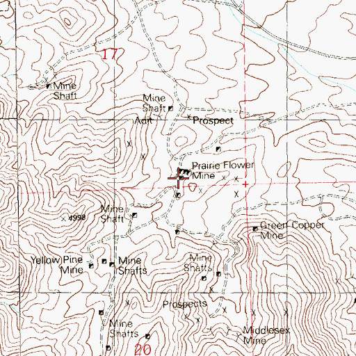 Topographic Map of Prairie Flower Mine, NV