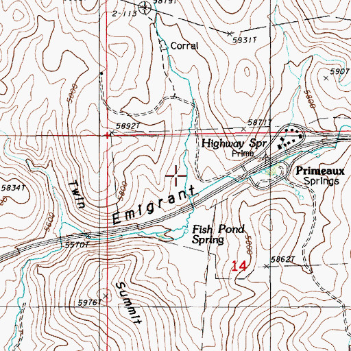 Topographic Map of Primeaux Canyon, NV