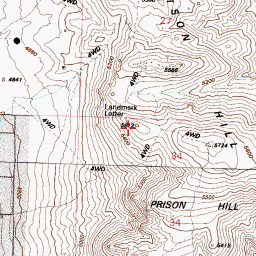 Topographic Map of Prison Hill, NV
