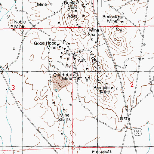 Topographic Map of Quartette Mine, NV
