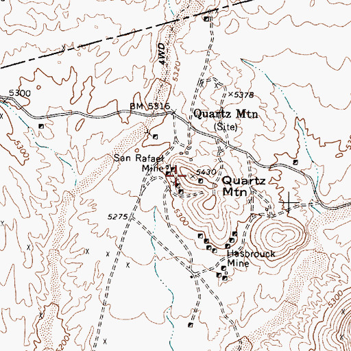 Topographic Map of Quartz Mountain, NV