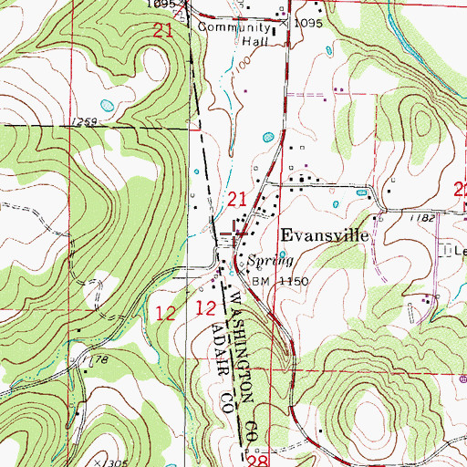 Topographic Map of Evansville Post Office, AR