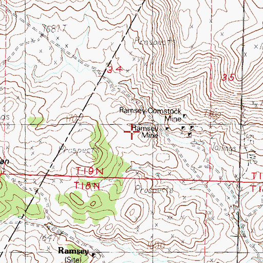 Topographic Map of Ramsey Mine, NV