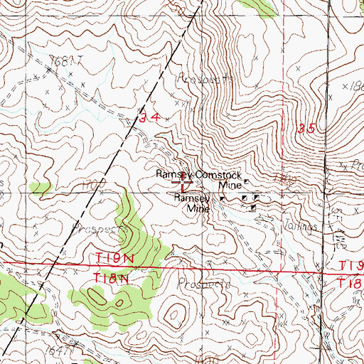 Topographic Map of Ramsey-Comstock Mine, NV