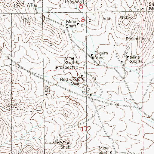 Topographic Map of Red Cloud Mine, NV
