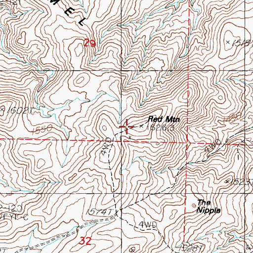 Topographic Map of Red Mountain, NV