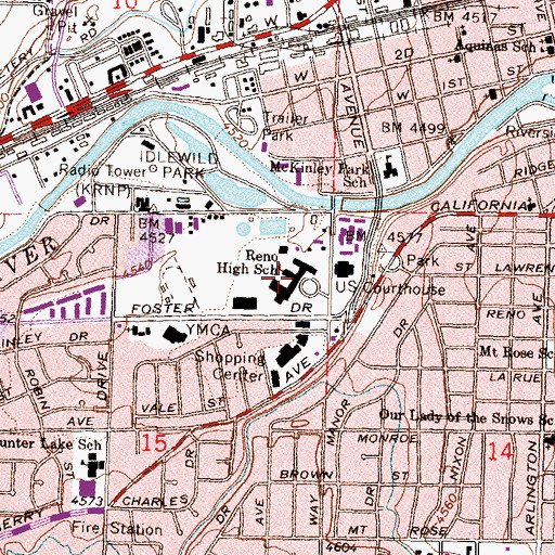 Topographic Map of Reno High School, NV