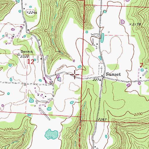 Topographic Map of Sunset Post Office (historical), AR