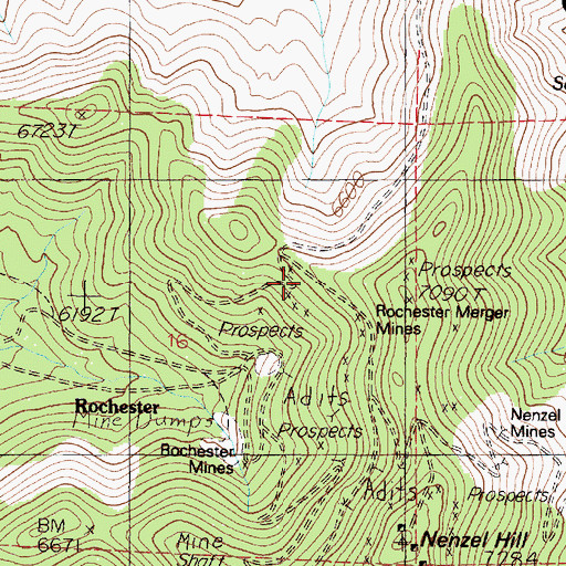 Topographic Map of Rochester Merger Mines, NV