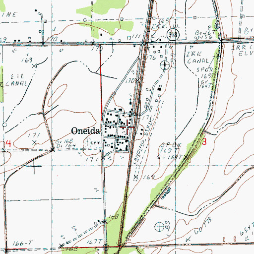 Topographic Map of Oneida Post Office, AR