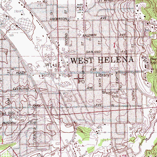 Topographic Map of West Helena Post Office, AR