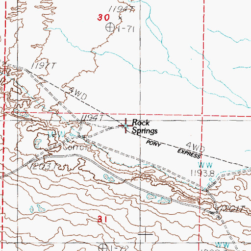 Topographic Map of Rock Springs, NV