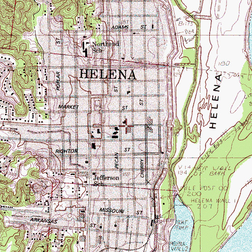 Topographic Map of Helena Post Office, AR