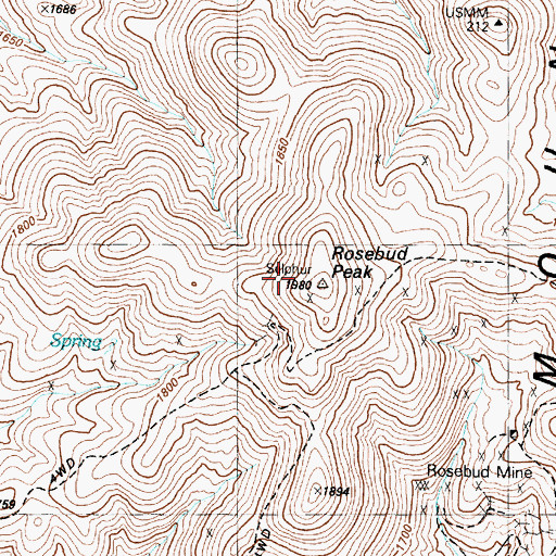Topographic Map of Rosebud Peak, NV