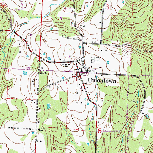 Topographic Map of Uniontown Post Office, AR