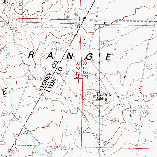 Topographic Map of Rosetta Mine, NV