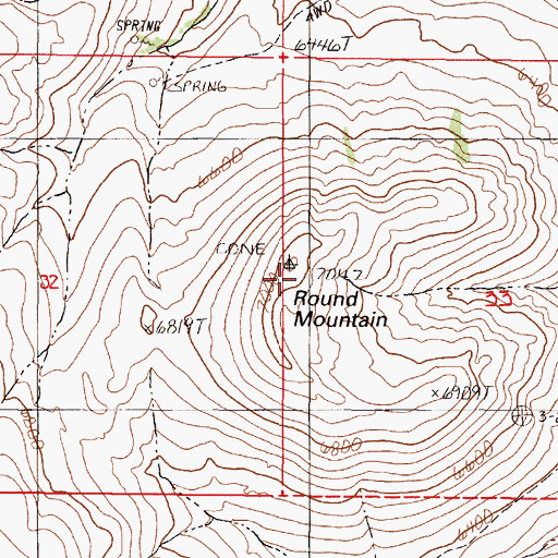 Topographic Map of Round Mountain, NV