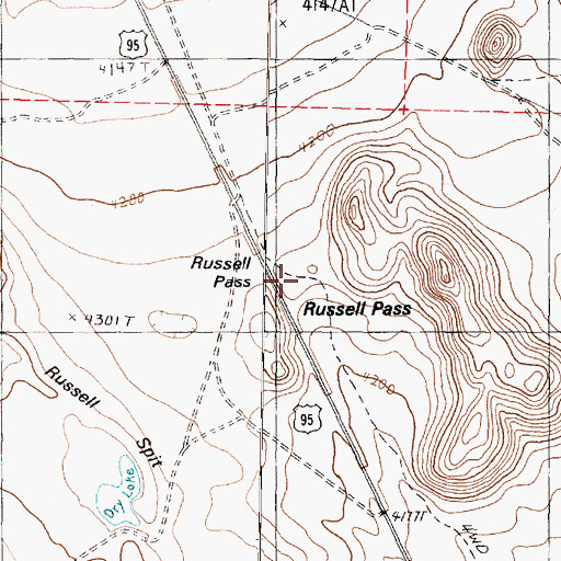 Topographic Map of Russell Pass, NV
