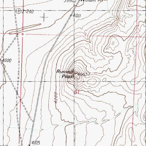 Topographic Map of Russell Peak, NV