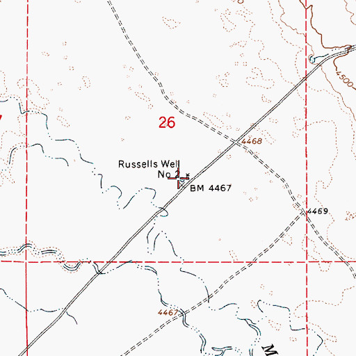 Topographic Map of Russells Well Number Two, NV