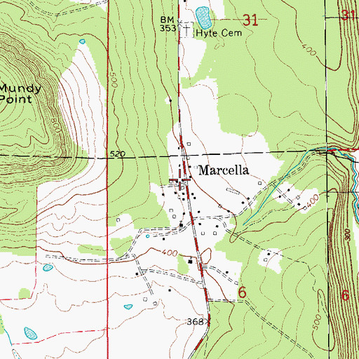 Topographic Map of Marcella Post Office, AR
