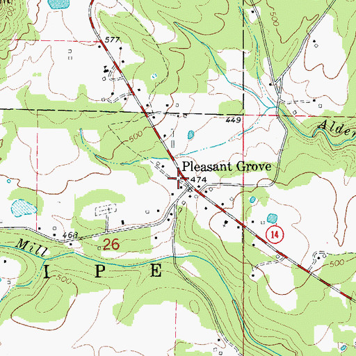 Topographic Map of Pleasant Grove Post Office, AR