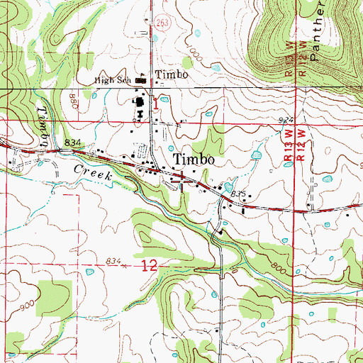Topographic Map of Timbo Post Office, AR
