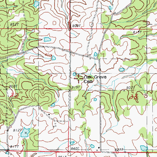 Topographic Map of Oak Grove Cemetery, AR
