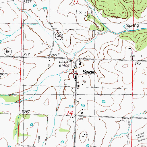 Topographic Map of Sage Post Office, AR