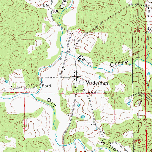 Topographic Map of Wideman Post Office, AR