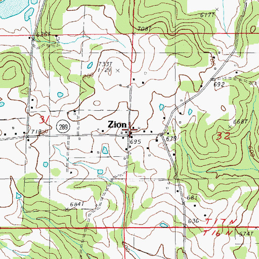 Topographic Map of Zion Post Office, AR