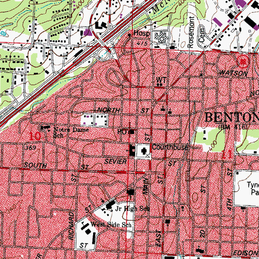 Topographic Map of Benton Post Office, AR