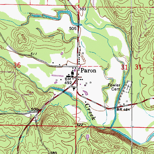 Topographic Map of Paron Post Office, AR