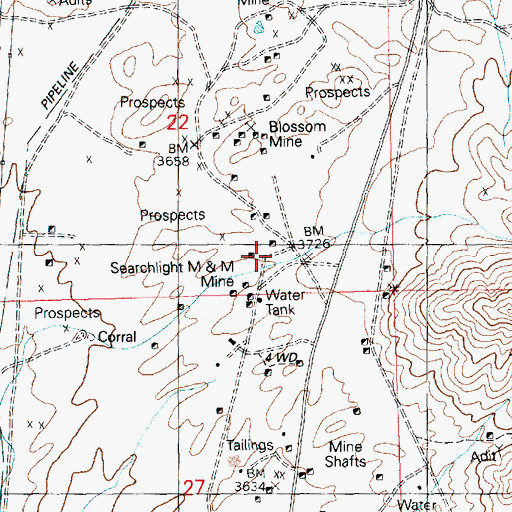 Topographic Map of Searchlight M and M Mine, NV