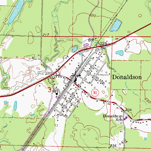 Topographic Map of Donaldson Post Office, AR