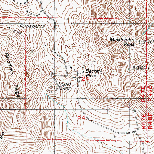 Topographic Map of Secret Pass, NV