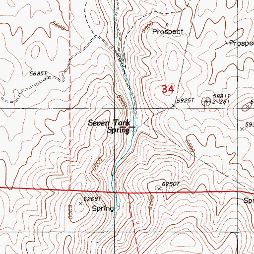 Topographic Map of Seven Tank Spring, NV