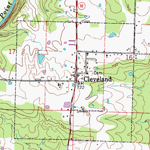 Topographic Map of Cleveland Post Office, AR