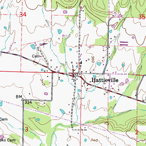 Topographic Map of Hattieville Post Office, AR