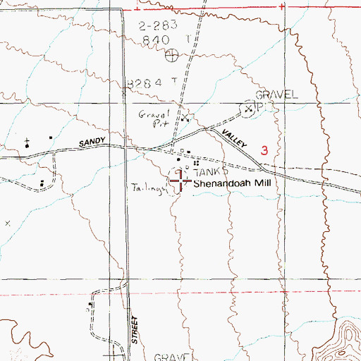 Topographic Map of Shenandoah Mill, NV