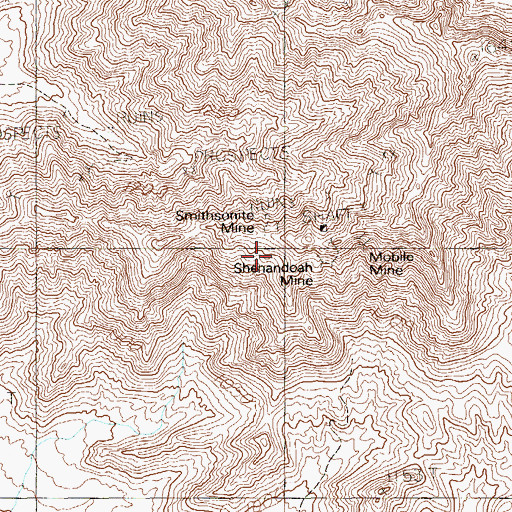 Topographic Map of Shenandoah Mine, NV