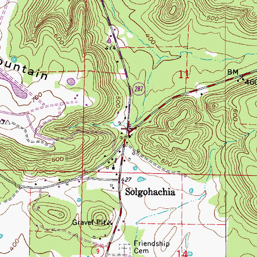 Topographic Map of Solgohachia Post Office, AR