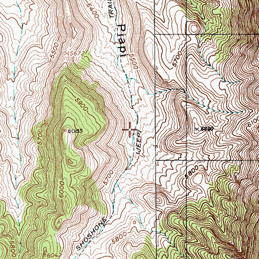 Topographic Map of Shoshone Jeep Trail, NV